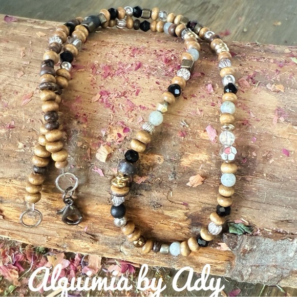 LABRADORITE ONYX QUARTZ COLORFUL CHOKER NECKLACE - Picture 3 of 3